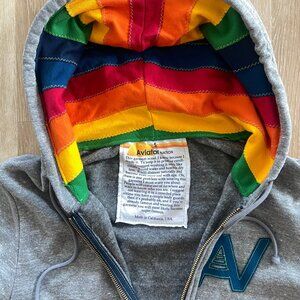 NWT! Aviator Nation Signature Hoodie Sweatshirt, Rainbow Stitch, Small, Gray